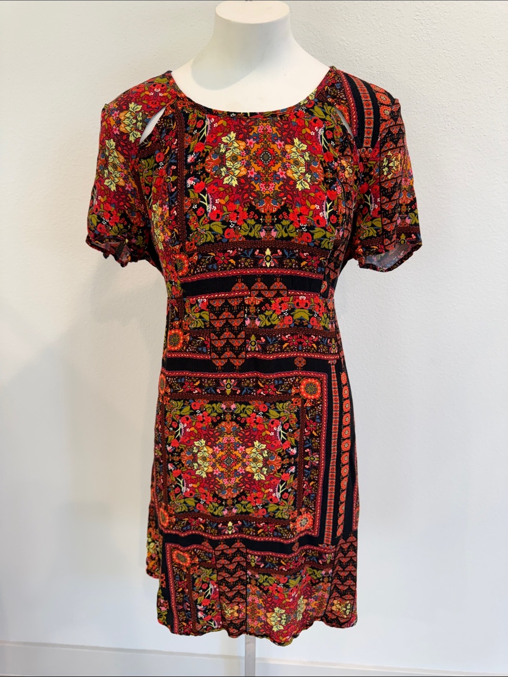 Topshop Red Floral Patchwork Mini Dress Sz 6 Maternity